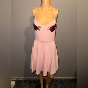 Chic Blush Floral Embroidered Mini Dress